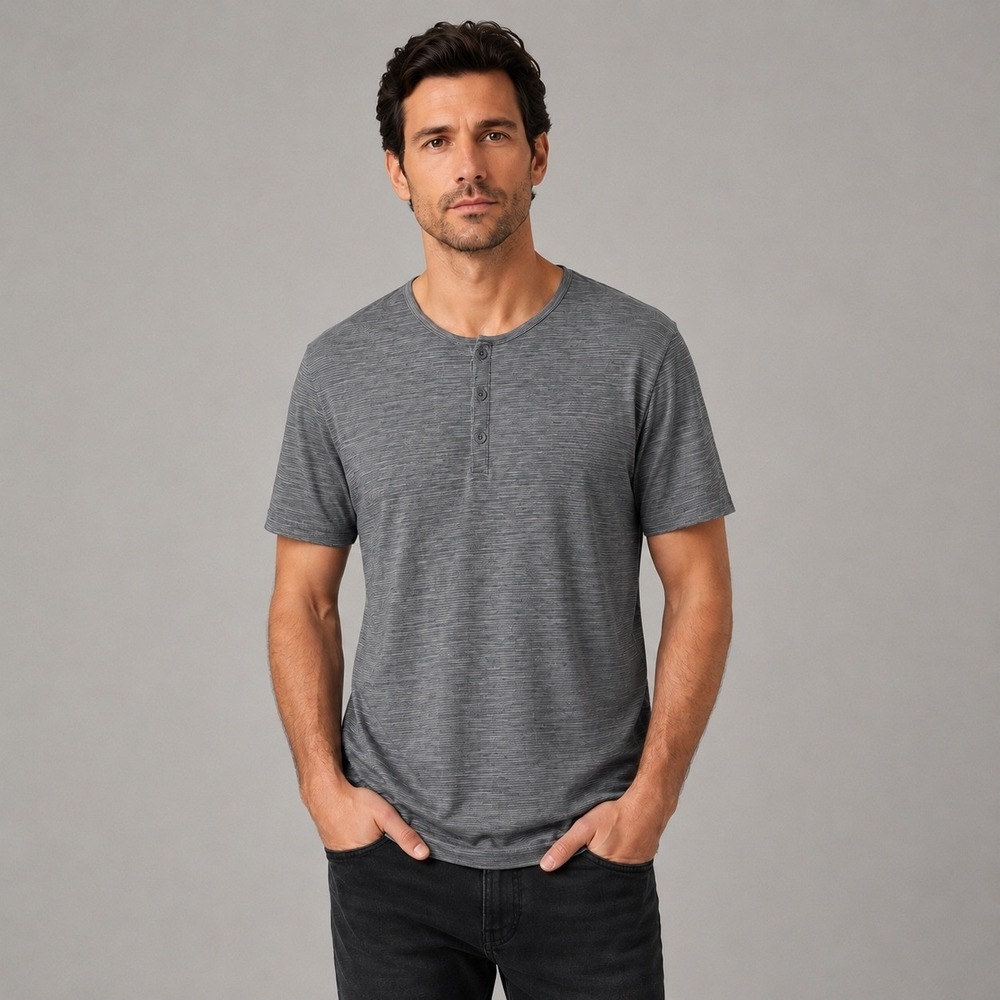 John‎ Varvatos USA Henley Mens XL Gray Space Dye Short Sleeve Shirt